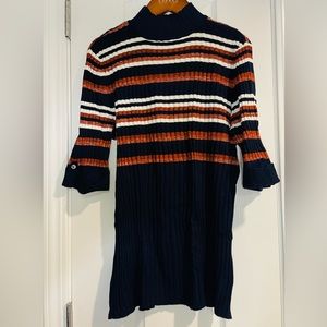 Style & Co. Turtleneck Elbow-sleeve Stripe Ribbed-Knit Sweater Top Large Size